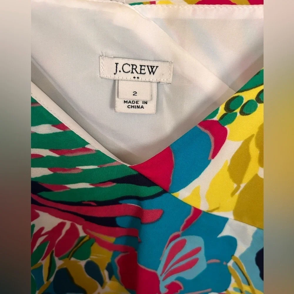 J Crew Colorful Tropical Floral Tiered Ruffle Cami Mini Dress Size 2